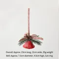 Red Christmas bell ornament with pine needles, pinecone and checkered ribbon bow - Scotch Plaid Ribbon Bell