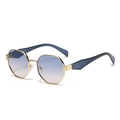 Polished gold metal octagonal sunglasses with blue gradient lenses and blue temple tips - Gold Frame Blue and Yellow Gradient Lens