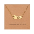 18k gold plated stainless steel Aries zodiac necklace with cursive letter pendant on gift card - Gold-Aries