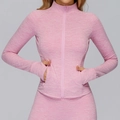 Pink brushed slim-fit sports jacket with zipper pockets for running and yoga - S / Tops / Sakura Pink