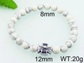 Bracciale da uomo con perle di turchese bianco 8mm e ciondolo a croce con teschio - 8mm Turchese Bianco (KB71998-BD)