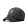 Herren Wollmix-Baseballkappe mit grauem Karomuster, Ohrenklappen und Lederaufnäher - Schwarz