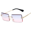 Frameless square metal sunglasses with purple-pink gradient lenses and gold temples - Gold Frame Purple Pink