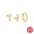 Three-piece gold-plated S925 sterling silver earring set with star and teardrop cubic zirconia - 3-Piece Set - Star Teardrop