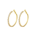 Luxury gold hoop earrings with baguette-cut sparkling cubic zirconia on white background - 14K Gold (K-1174) / Gold