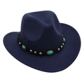 Dettaglio cappello da cowboy in feltro blu navy con pietre turchesi e borchie argentate - Taglia Unica per Bambini (54cm) / Cowboy Blu Notte (Turchese)