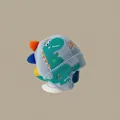 Winter knit baby earflap hat in light grey featuring a cute green dinosaur design - Large Dinosaur Grayish Blue (1-4 Years Old)
