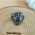 Retro punk adjustable silver ring with blue devil's eye gemstone and textured details - Adjustable Open / Type 3 Devil Eye Blue Gemstone