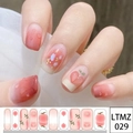 Pink peach gradient nail stickers with 3D water drops and gold glitter accents - MZ-029 Peach Pink Gradient