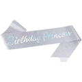 Silver glitter Birthday Princess party sash with holographic text for girls celebration - Silver AB