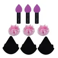 Set de 9 herramientas de maquillaje con esponjas de gota, borlas de felpa y esponjas de terciopelo - Juego de 9 Piezas Negro: Bolsa OPP Transparente