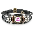 Détail du bracelet multicouche en cuir avec perles en métal et pendentif I Love Allah - Double Disque Suspendu