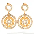 Golden compass earrings for women with Roman numerals and shimmering crystals - Gold