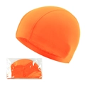 Universal orange polyester fabric swim cap with durable stitching and retail packaging - Orange Four-Needle (Card Packed)