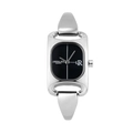 Elegant women's square quartz watch with silver metal strap and black dial - Silver Black Dial