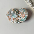 Elegant iris flower hair clip in iridescent green acetate with center pearl detail - 5# Orange Green Floral