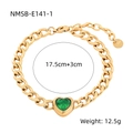 Golden stainless steel Cuban chain bracelet with heart-shaped green zircon, 17.5cm length - 17.5cm+3cm Extension Chain / Gold Green Zirconia