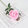 Elegant single stem pink velvet artificial rose placed on an open book for home decor - Large Velvet Pink
