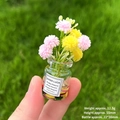 Miniature pink and yellow glass flower vase ornament with colorful sand, 55mm height - [Luminous Stone] Pink + Yellow Vase