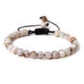 6mm Natursteinperlen-Armband aus gestreiftem Achat mit verstellbarem Textilband - Hellbrauner Streifenachat