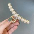 Pinza para el cabello de aleación dorada estilo francés con diez perlas blancas de imitación - Base de Aleación de Oro/Perla de Imitación Blanca / Estilo Perla