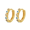 Pendientes de aro dorados con diseño de ojo turco azul y piedras de circón blanco - Dorado/Azul Oscuro