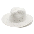 Cappello da sole intrecciato bianco con paillettes dorate e tesa larga per la spiaggia - M (56-58cm) / Bianco