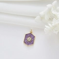 Ciondolo a sole esagonale vintage con smalto viola e intarsio di zirconi scintillanti - Viola