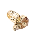 Bohemian gold ring featuring irregular raw brown gemstone and floral openwork details - Adjustable Open / Gold Natural Citrine Flower