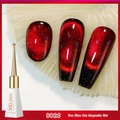 XEIJAYI magnetic cat eye gel polish in shade 002 red on multiple nail tips - 12D Gemstone Cat Eye 02