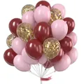 12-inch party balloon set with dark red, light pink, and gold confetti latex balloons - Wine Red, Macaron Pink and Confetti Combination