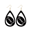 Retro distressed leather rugby ball teardrop earrings in black finish for sports fans - Cutout Rugby/Waterdrop/No.9