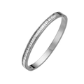 Silver stainless steel bangle with rectangular clear stones and secure snap closure - Wide Version / Silver & White