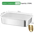 Large 1700ml 304 stainless steel food storage container with a clear lid and dimensions - 304 Large (White Lid/1700ML)