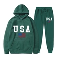 Survêtement USA vert foncé comprenant un sweat à capuche et un jogging avec drapeau - Vert Foncé