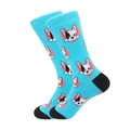 Hellblaue Socken mit Zeichentrick Bulldogge Muster in rosa Herzen Motiven - Hellblau und Schwarz