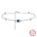 Sterling silver double-layer bracelet with evil eye motif and blue gemstone detail - 925 Silver / Silver