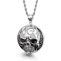 Vintage silver skull pendant necklace with rope chain for men in retro hip hop style - Hollow Circular Skull (KP31778-D)