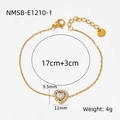 Gold heart-shaped stainless steel bracelet with zircon stone, length 17+3cm, model NMSB-E1210-1 - 17+3cm / Gold Heart Transparent Stone(NMSB-E1210-1)