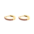 Elegant gold-plated stainless steel huggie earrings with red cubic zirconia stones - January Red - Gold