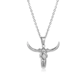 Ciondolo teschio di toro vintage in acciaio inossidabile con dettagli di trama tribale - Argento