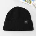 Bonnet en maille côtelée noire pour homme avec étiquette logo flocon de neige blanc - Noir