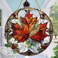 Bohemian style acrylic suncatcher featuring a colorful autumn maple leaf with gold cord - Gradient Maple Leaf Pattern (29) / 15x15x0.2cm