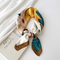 Artistic floral square silk scarf featuring green leaves and ginger color blocks - Beauty Lily