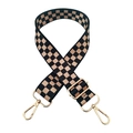 Adjustable checkerboard shoulder strap with gold metal buckles for bags and water bottles - No. 254 Black Khaki Grid - Gold Buckle
