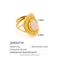 Detail of 18k gold plated stainless steel ring with white oval stone and textured metal - Shell Texture Ring (JOM24718)
