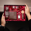 Men gift set with brown leather watch, wallet and belt in a red lined gift box - 7-Piece Coffee Set (Belt + Wallet + Watch + Keychain + Pen + Sunglasses + Gift Box)