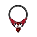 Gothic black bat heart navel ring with red zircon wings and dangling heart charm - Clicker Ring