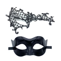 Set of black lace phoenix mask and glossy half-face party mask for masquerade events - Black One-eye Lace Mask + Sleek Plastic Mask
