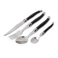 Laguiole style 4-piece stainless steel cutlery set with black ABS handles on white background - Bubble Bag Pack / Black 4-Piece Set